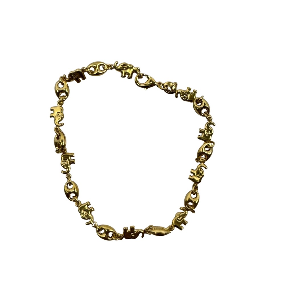 Gold Tone Elephant Link Bracelet Polished Animal Charm Y2K Minimalist - Picture 3 of 5